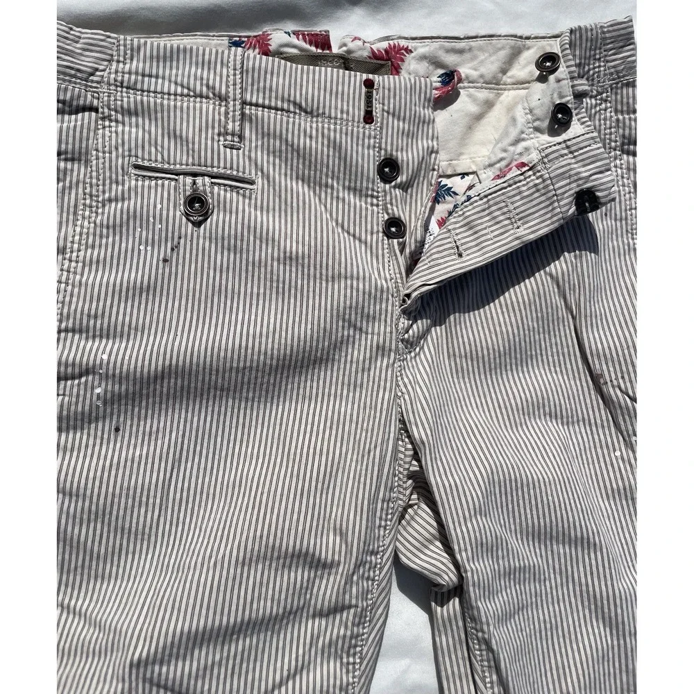 INCOTEX Beige Seersucker Pants Cotton Linen Button Fly Paint Splatter Mens 29